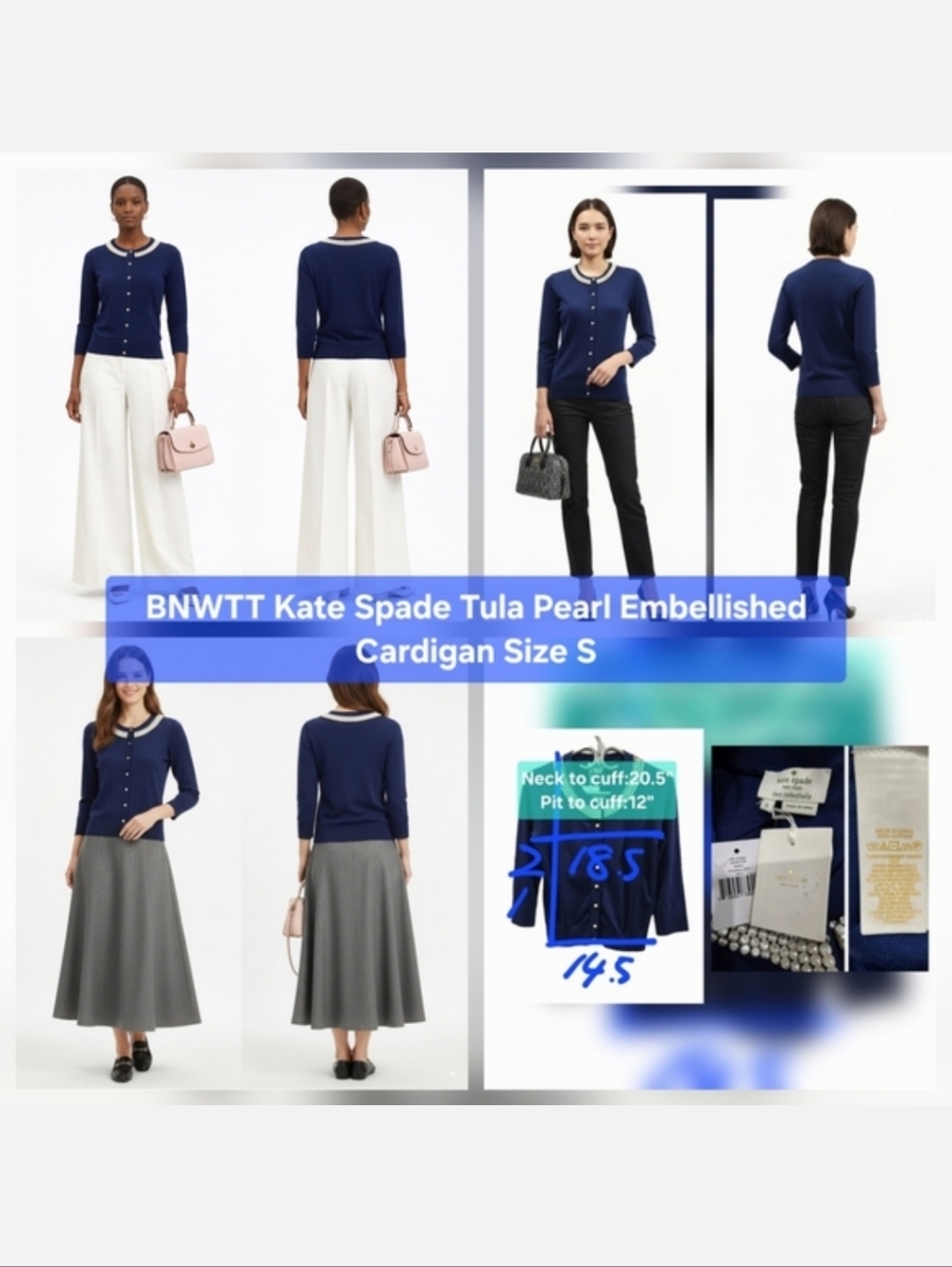 BNWTT Kate Spade Tula Pearl-Embellished Cardigan Size S